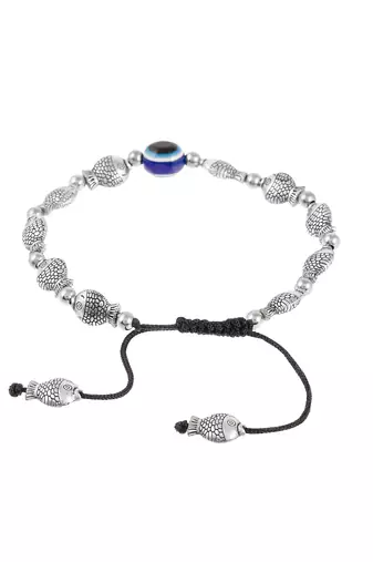 Silver plated oxidised evil eye bracelet