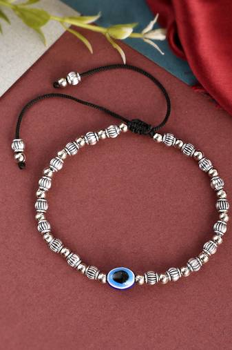 Silver plated oxidised evil eye bracelet