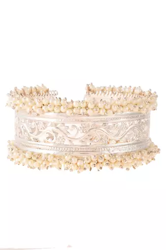 Silver plated pearl handcrafted cuff bracelet