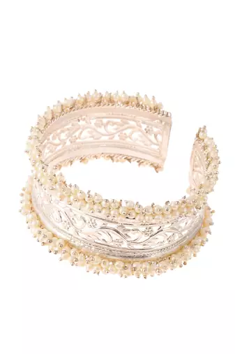 Silver plated pearl handcrafted cuff bracelet