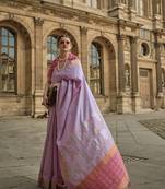 Light Lavender Silk Blend Ceremonial Designer Saree