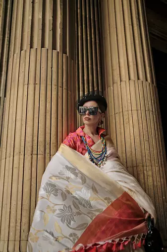 Off White silk blend Weaving Work Saree