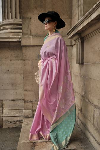 Light Pink Silk Blend Ceremonial Designer Saree