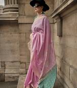 Light Pink Silk Blend Ceremonial Designer Saree
