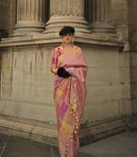 Peach Silk Blend Ceremonial Designer Saree
