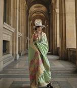 Light Green Silk Blend Ceremonial Designer Saree