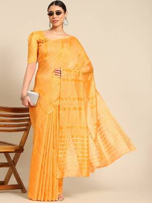 Riva enterprise women's banarasi cotton shaded saree with zari sequin weaving saree 2
