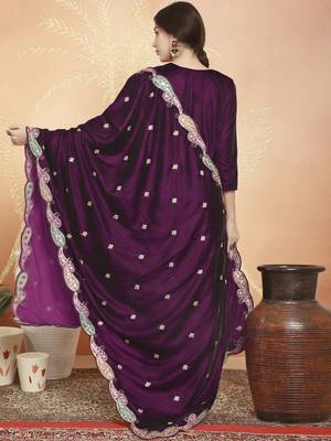 wine velvet embroidered dress material 2