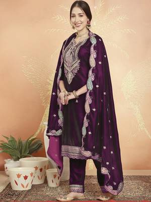 wine velvet embroidered dress material 3