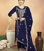 navy blue velvet embroidered dress material