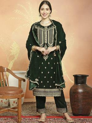green velvet embroidered dress material 1