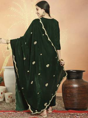 green velvet embroidered dress material 2
