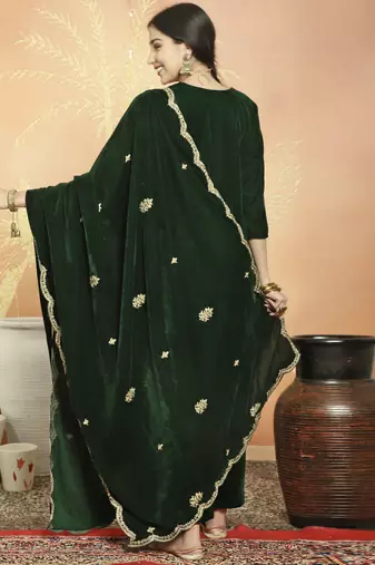 green velvet embroidered dress material