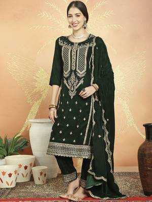 green velvet embroidered dress material 3