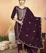 wine velvet embroidered dress material