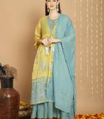 yellow chanderi silk embroidered dress material