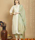 off white chanderi silk embroidered dress material