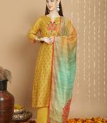 yellow chanderi silk embroidered dress material