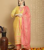yellow chanderi silk embroidered dress material