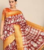 Riva Enterprise Women'S Weaving silk Blend Saree Digital Printed Tessels Saree