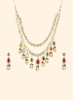 Runjhun traditional kundan & pearl studded necklace jewellery set for women 1