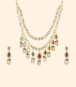 Runjhun traditional kundan & pearl studded necklace jewellery set for women
