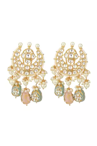Runjhun gold tone kundan & pearls bridal necklace with earring