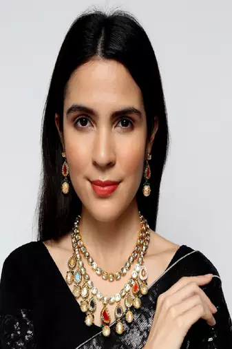 Runjhun traditional kundan & pearl studded necklace jewellery set for women