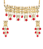 Runjhun gold plated red & golden kundan studded & beaded jewellery set for womens