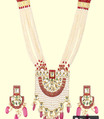 Runjhun gold plated white & pink kundan & ruby studded beaded meenakari handcrafted jewellery set