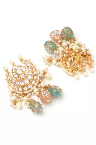 Runjhun gold tone kundan & pearls bridal necklace with earring