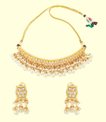Runjhun gold-plated & white kundan-studded & beaded polki jewellery set