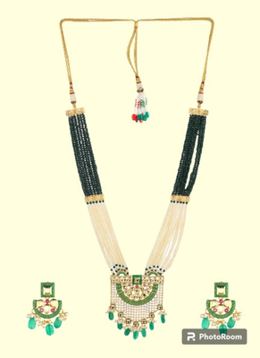 Runjhun gold plated white & green kundan & ruby studded beaded meenakari handcrafted jewellery set 1