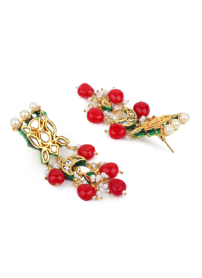 Runjhun gold plated red & golden kundan studded & beaded jewellery set for womens 3