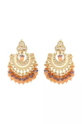 Runjhun squared style decent traditional orange kundan & beads studded choker necklace set for women