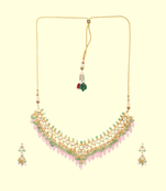 Runjhun gold plated green pink & golden kundan studded & beaded jewellery set for womens & girls
