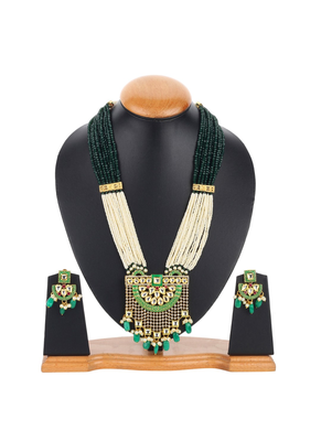 Runjhun gold plated white & green kundan & ruby studded beaded meenakari handcrafted jewellery set 3