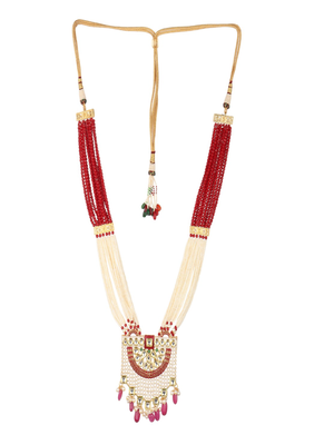 Runjhun gold plated white & pink kundan & ruby studded beaded meenakari handcrafted jewellery set 4