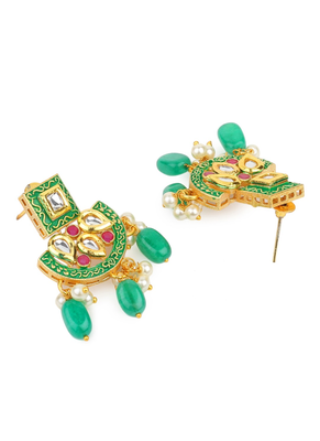 Runjhun gold plated white & green kundan & ruby studded beaded meenakari handcrafted jewellery set 4