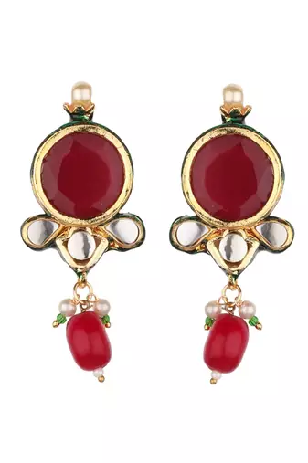 Runjhun multicolored brass gold plated navratna kundan necklace set for womens & girls