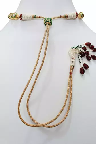 Runjhun gold plated green & golden kundan studded & beaded jewellery set for womens