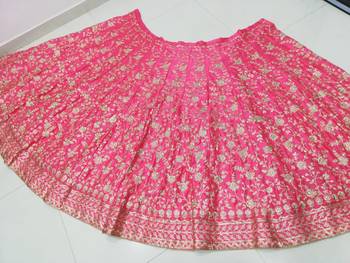 Meghalya Art Silk Thread Embroidered Hot Pink Bridal Lehenga Choli 5