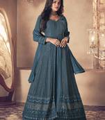 Teal Georgette Sequins Embroidered Wedding Wear Skirt Kameez