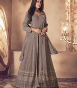 Brown Georgette Sequins Embroidered Wedding Wear Skirt Kameez