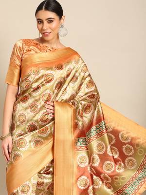 Riva Enterprise Women'S Weaving silk Blend Saree Digital Printed Tessels Saree 1