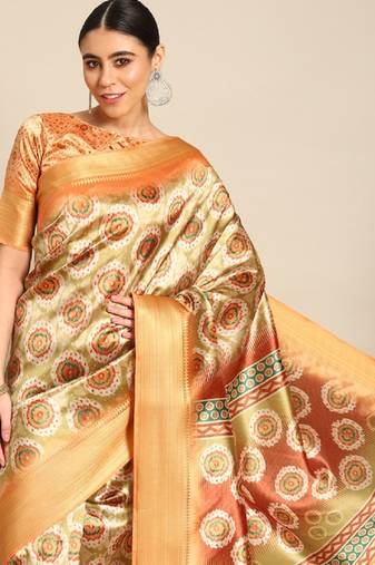 Riva Enterprise Women'S Weaving silk Blend Saree Digital Printed Tessels Saree