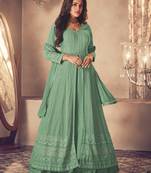 Light Green Georgette Sequins Embroidered Wedding Wear Skirt Kameez