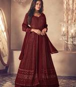 Maroon Georgette Sequins Embroidered Wedding Wear Skirt Kameez