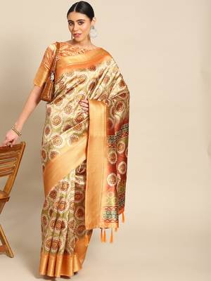 Riva Enterprise Women'S Weaving silk Blend Saree Digital Printed Tessels Saree 2