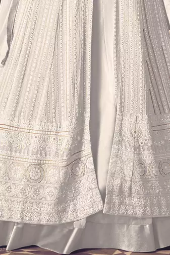 White Georgette Sequins Embroidered Wedding Wear Skirt Kameez